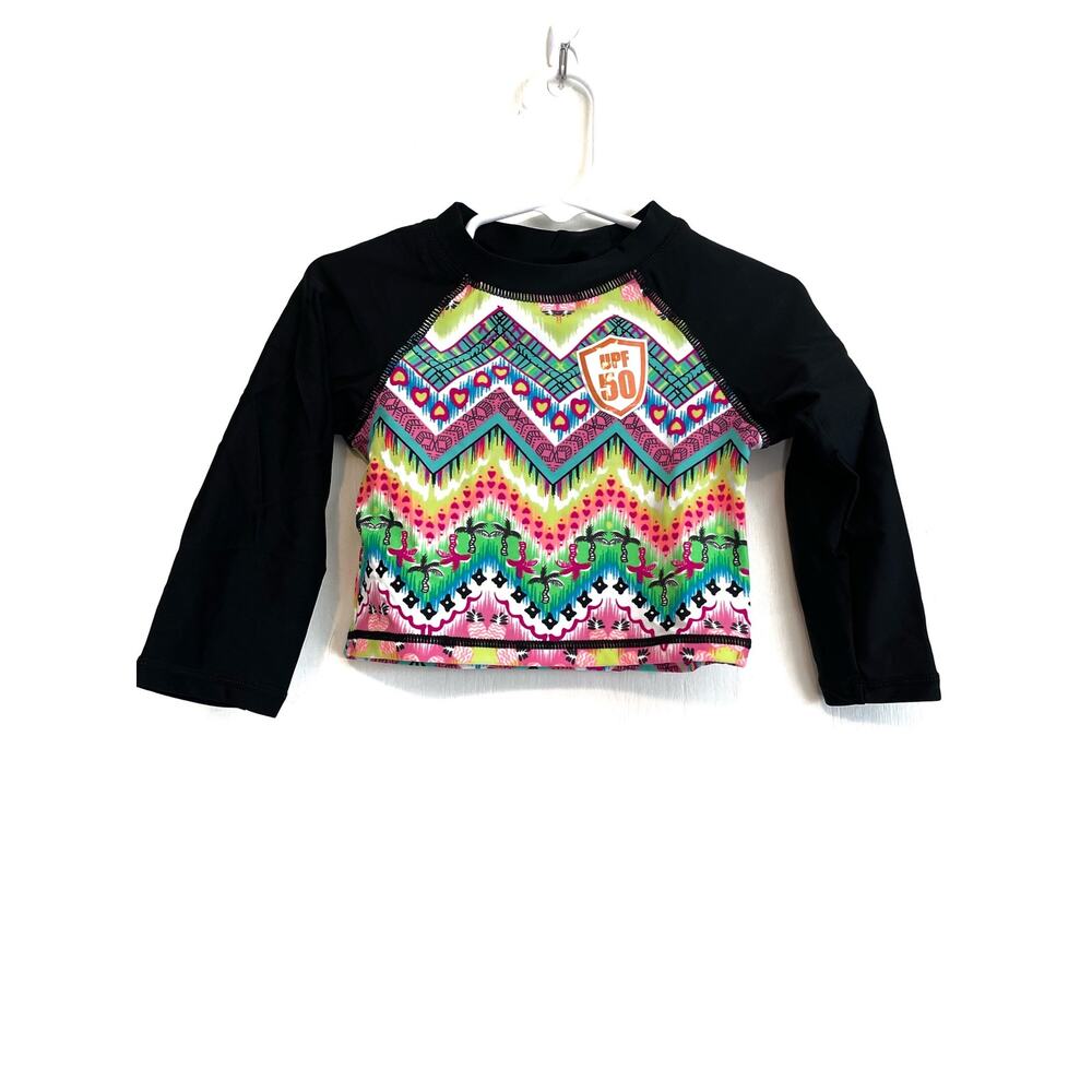 InGear long sleeve swim top black multi colored tropical UPF protection 24 mo.